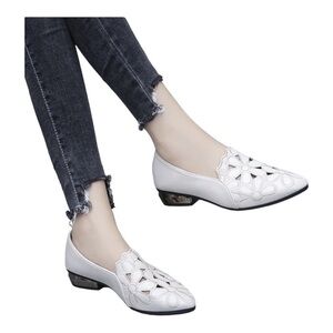 Women Pu Leather Hollow Embroidered Shoes Autumn Low-Heeled‎ Sandals Size…